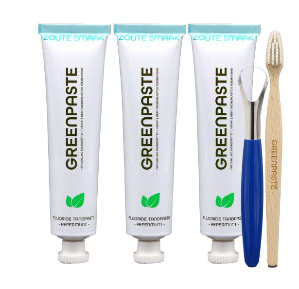 Zoute smaak pepermunt met tongschraper & tandenborstel - Gratis verzending