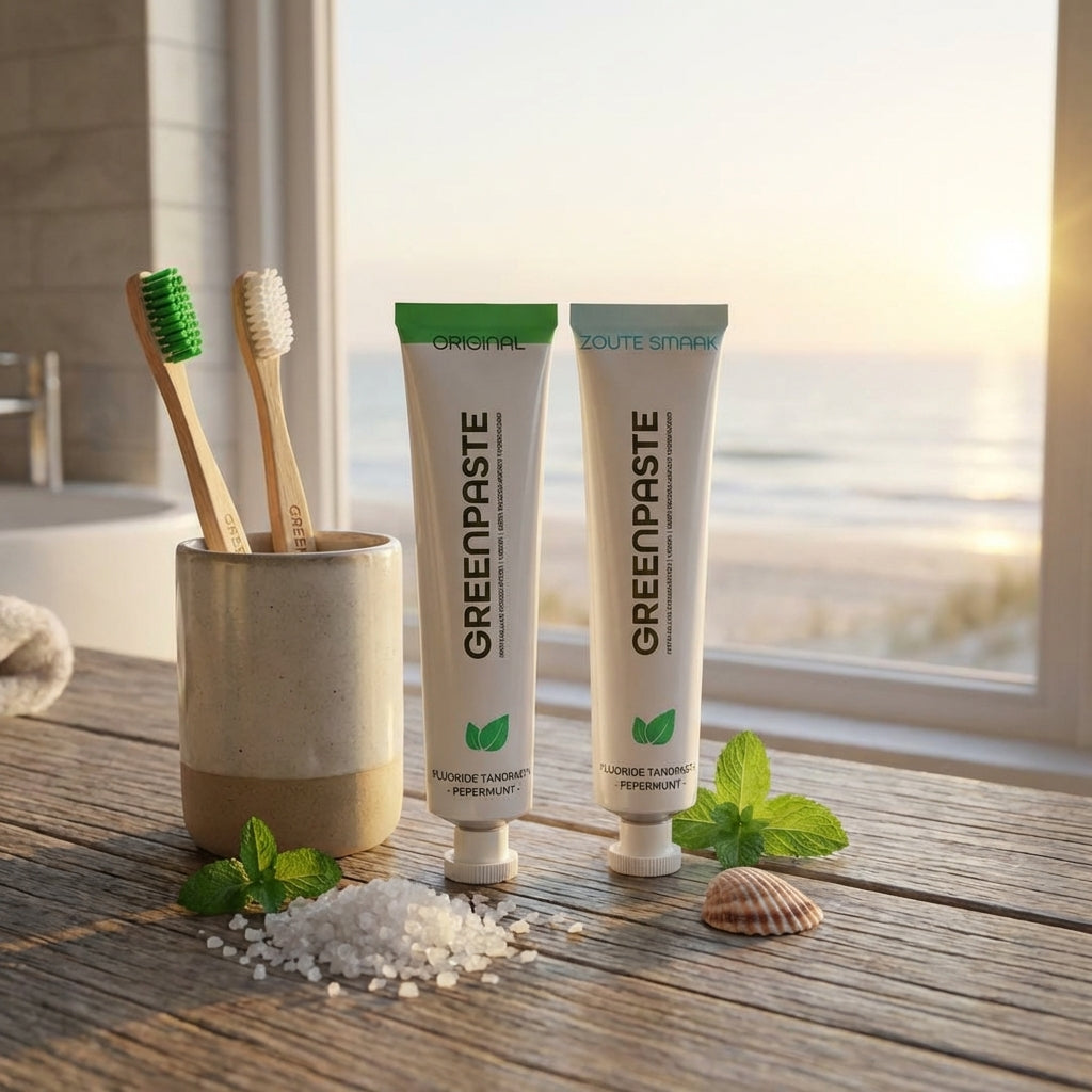 Greenpaste tandpasta zonder microplastics en mét natuurlijke smaken. Vegan tandpasta gemaakt in Nederland